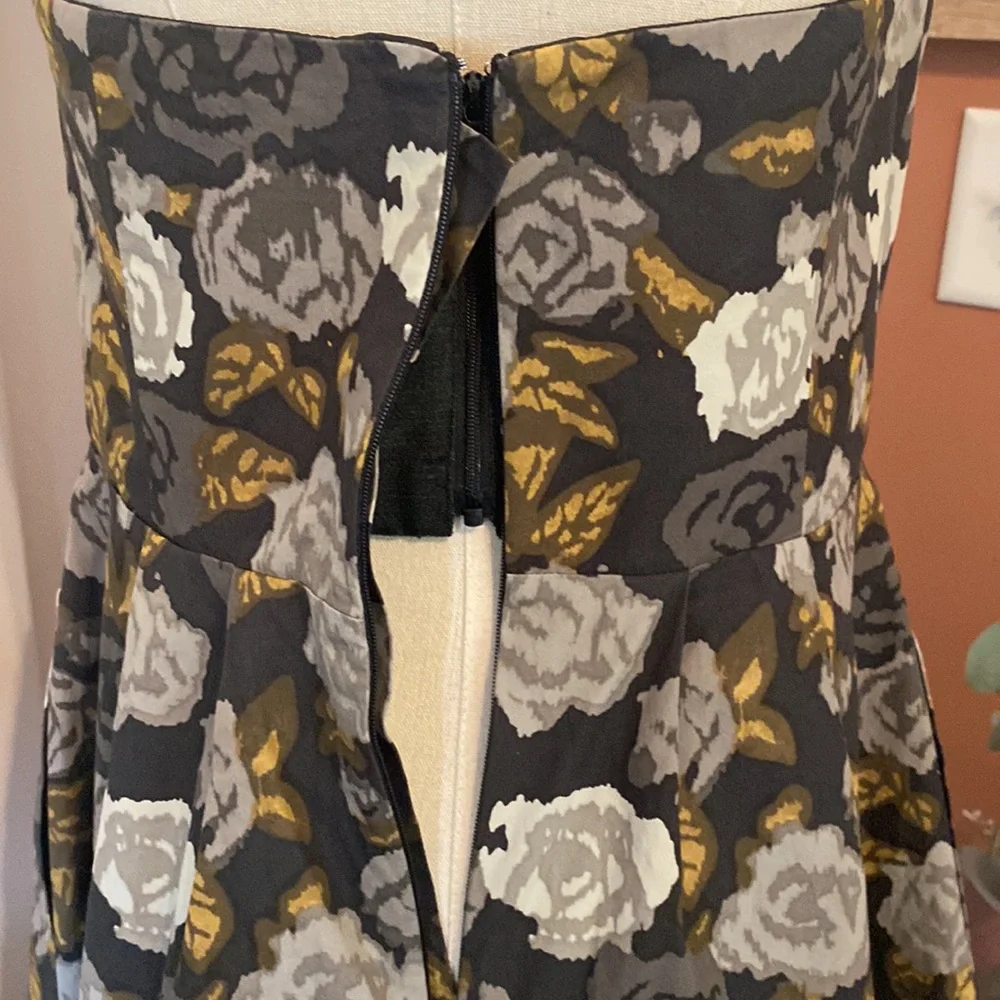 J. Crew Marielle Solstice floral strapless pockets gray gold 10 zipper dress - Picture 10 of 16